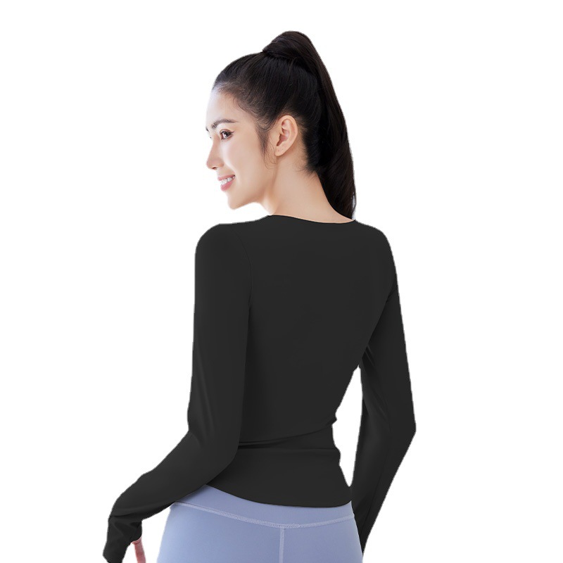Peach V-neck long-sleeved shirt - in-use view