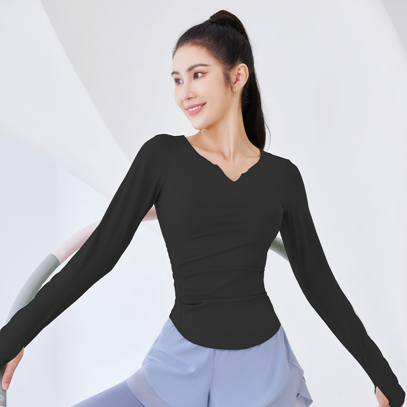 Peach V-neck long-sleeved shirt - detail view