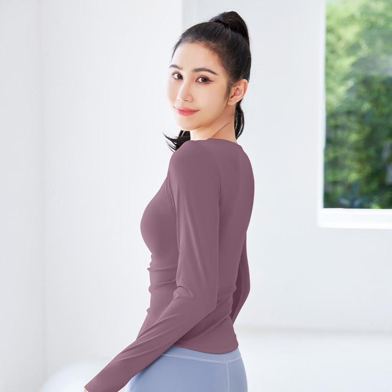 Peach V-neck long-sleeved shirt - side view