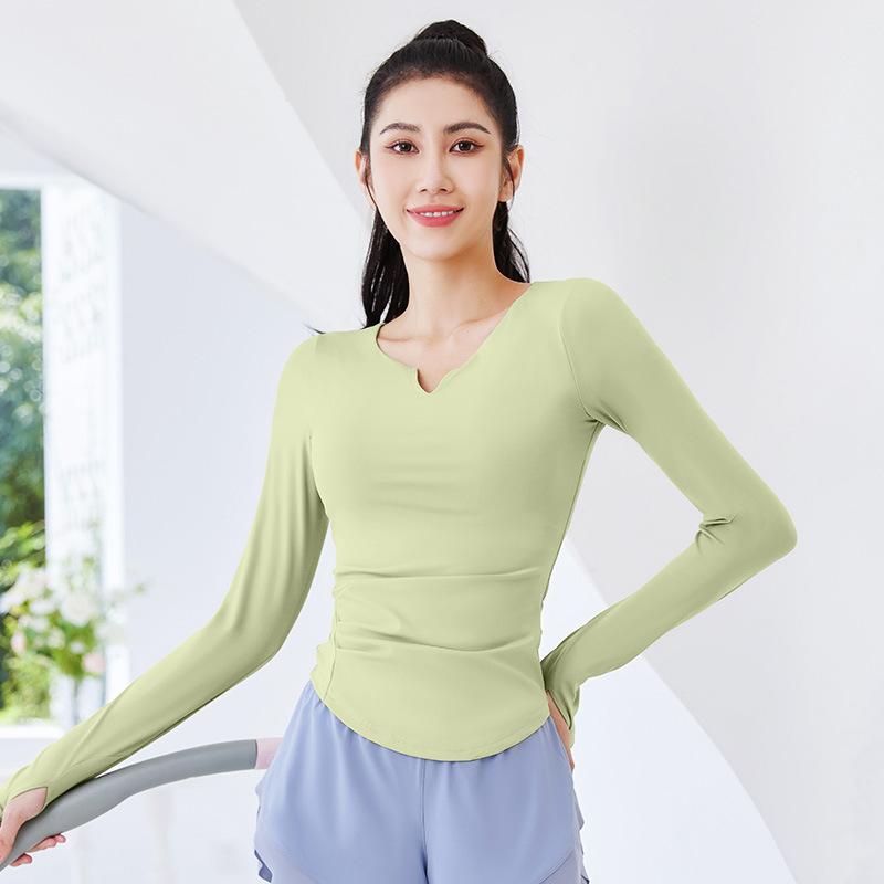 Peach V-neck long-sleeved shirt