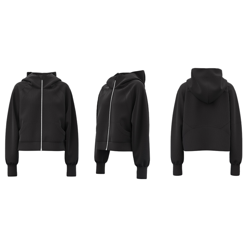Loose-fitting zip-up hooded sweater