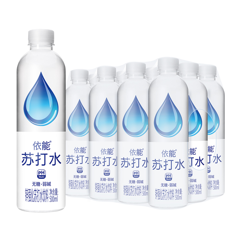 依能水滴瓶装苏打水饮料零糖无汽0卡0脂弱碱性苏打水500ml*12瓶