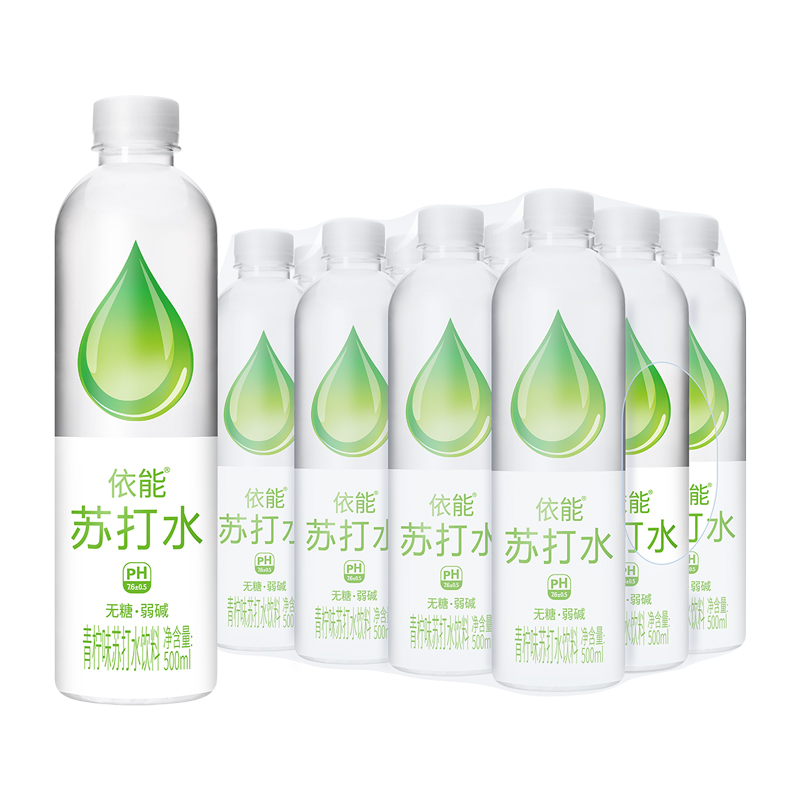 依能水滴瓶装苏打水饮料零糖无汽0卡0脂弱碱性苏打水500ml*12瓶
