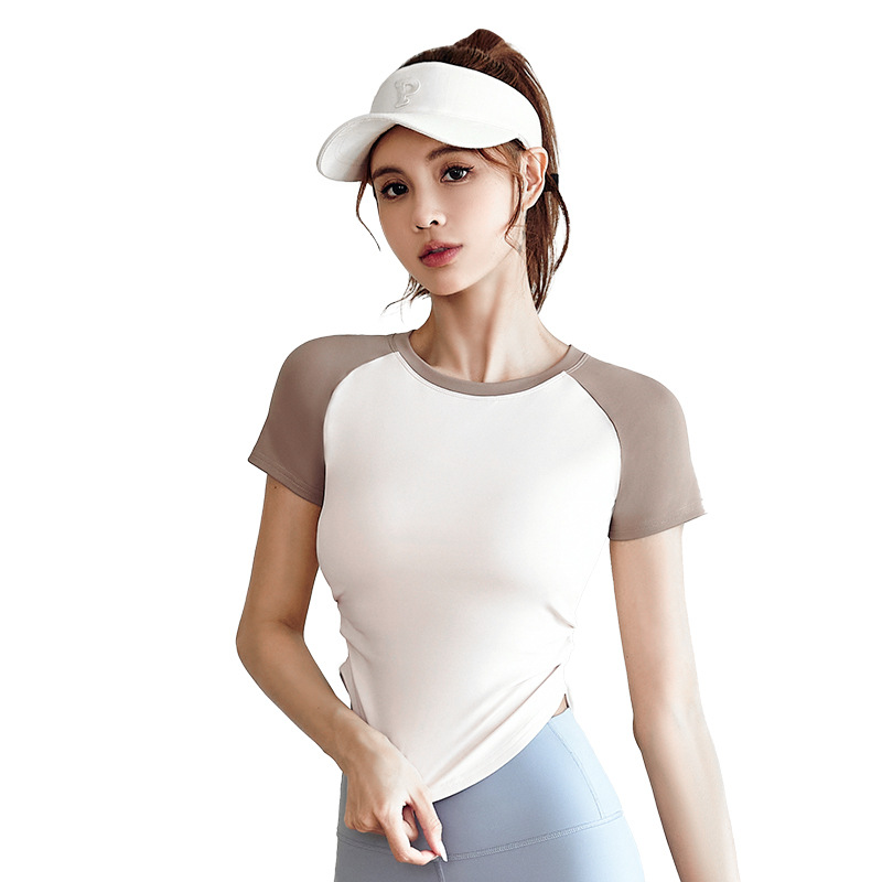 Peach Waist-Cinching Color-Block Short Sleeve - in-use view