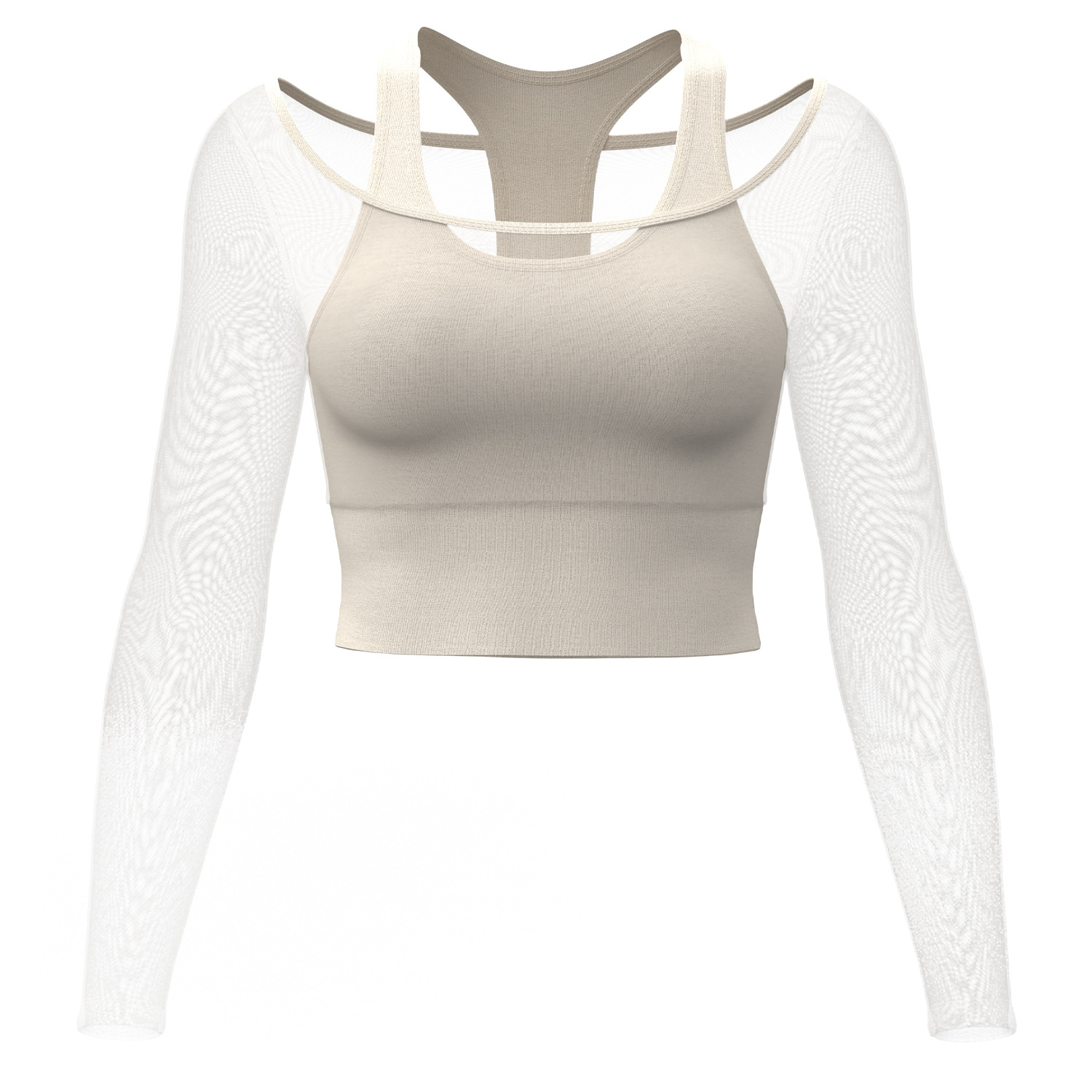 Peach net-silk false two-piece long-sleeved set - in-use view