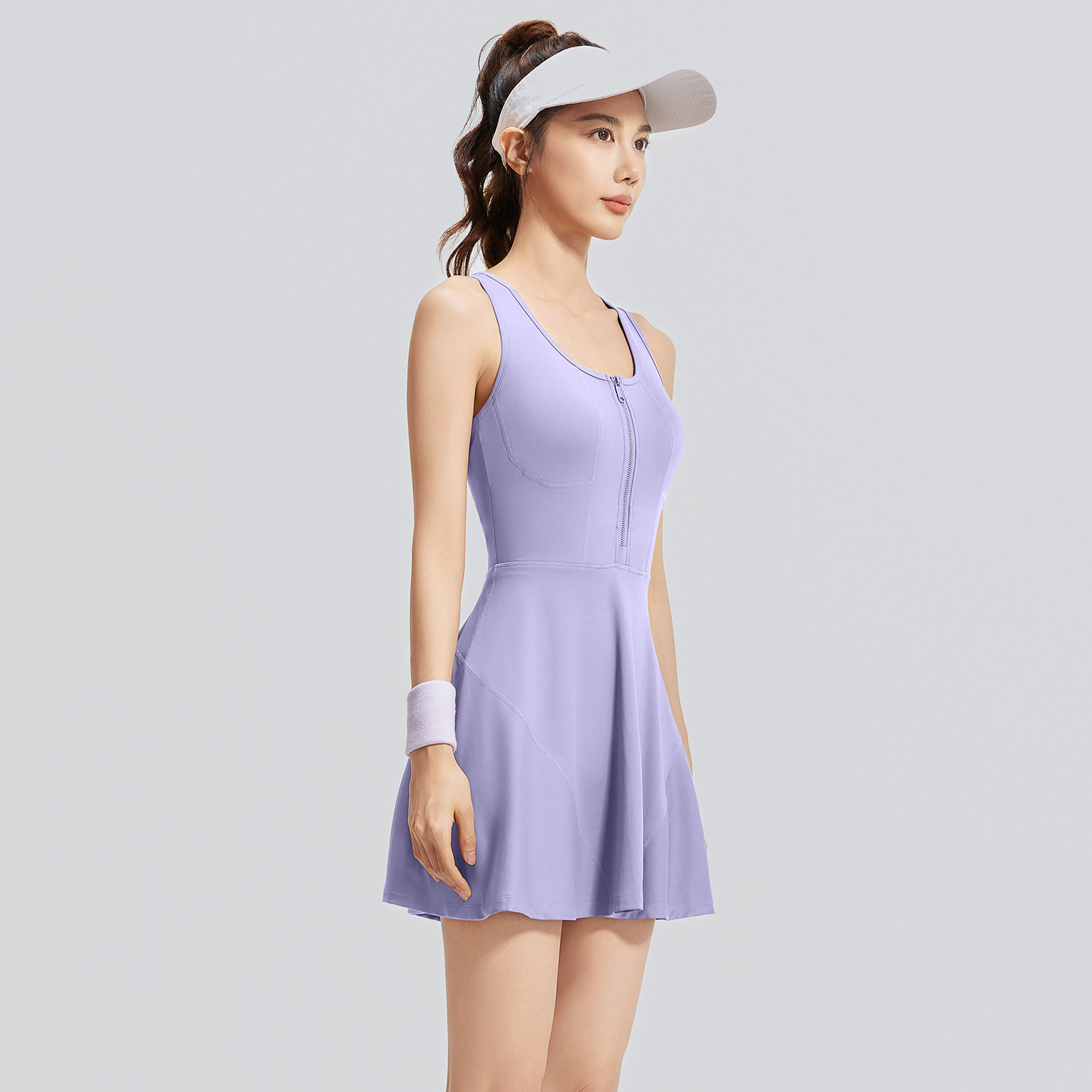 Peach zipper one-piece sports skirt - side view