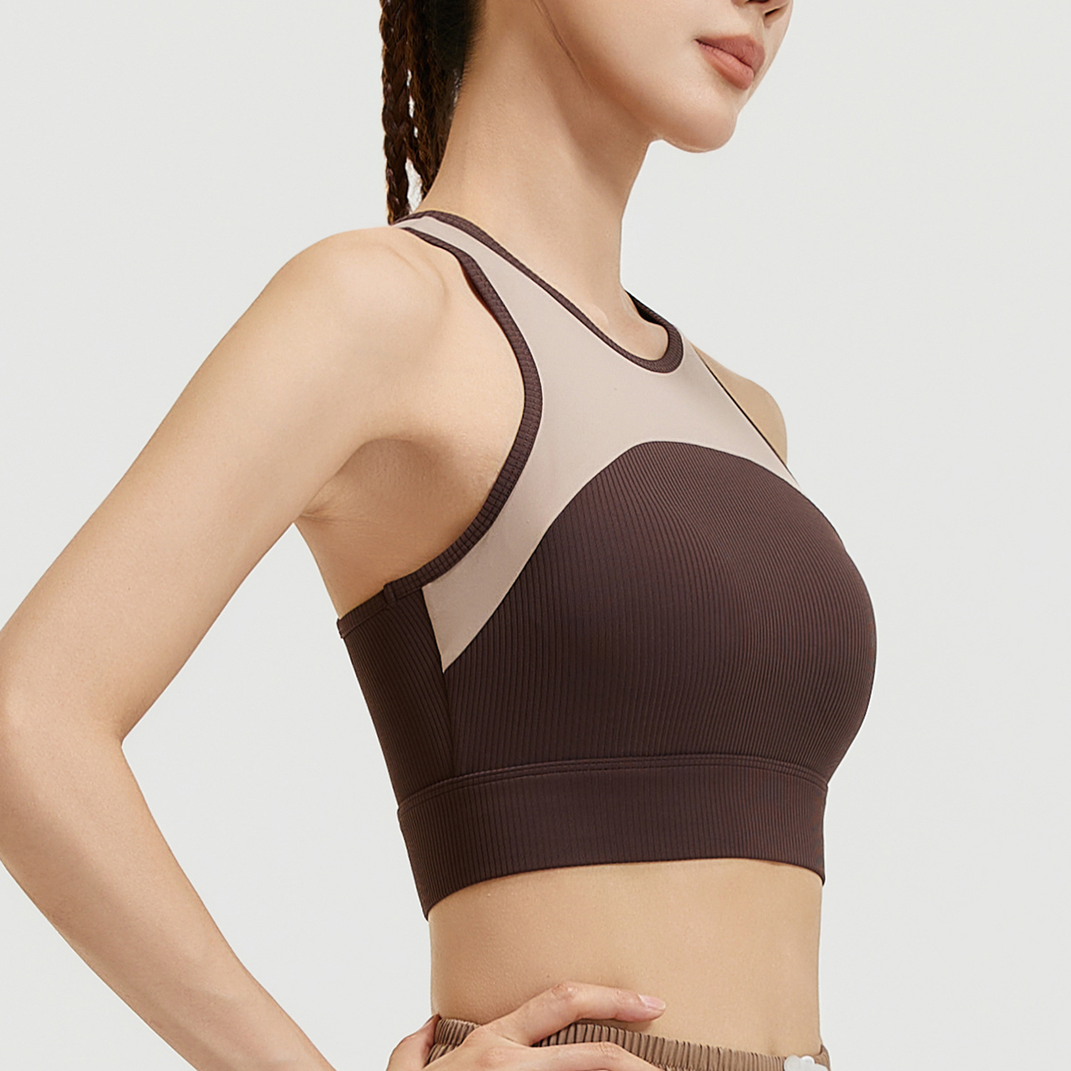 Peach-striped patchwork bra - side view