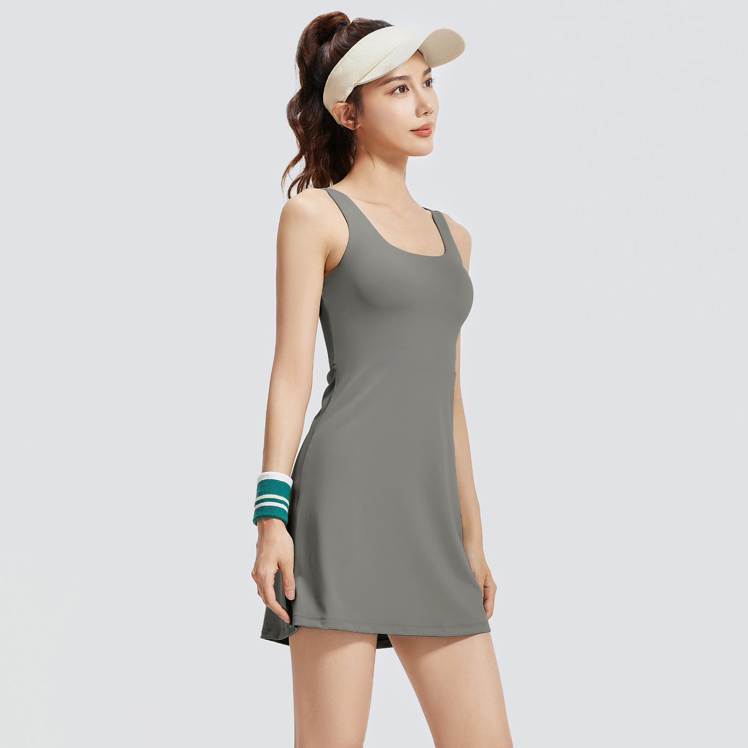 Peach-colored one-piece sports skirt - detail view