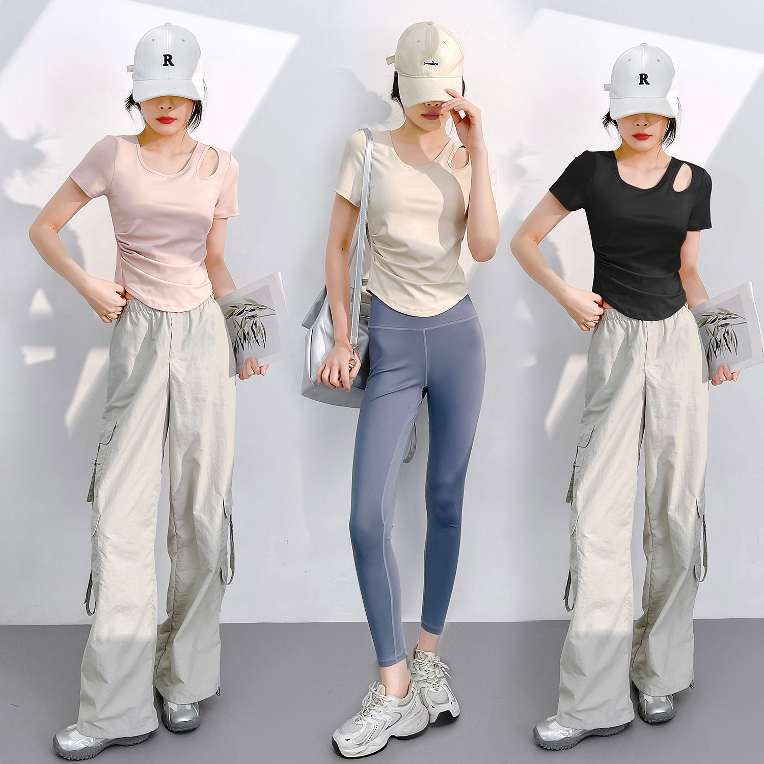 Peach-shaped hollow pleated short-sleeved shirt - detail view