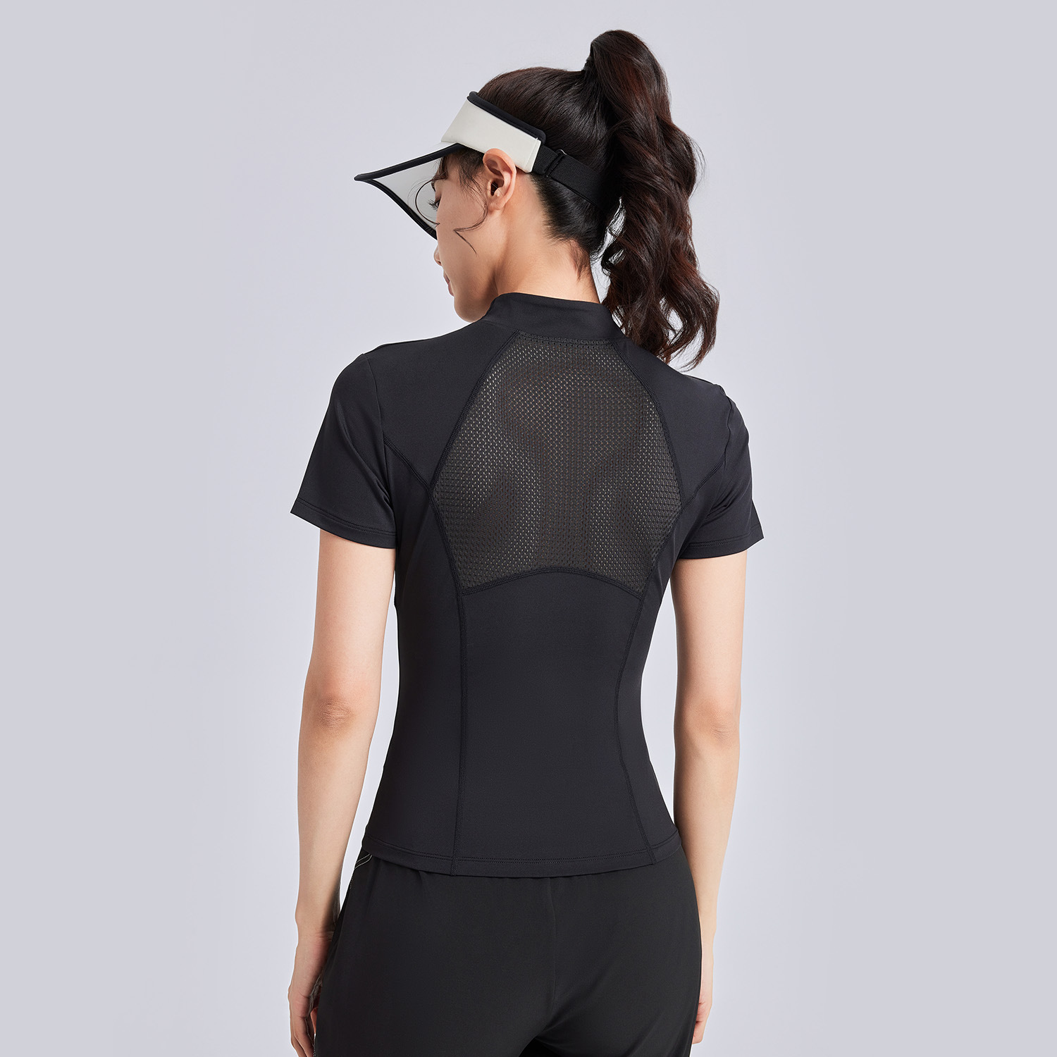 Peach half-zip short-sleeved shirt - detail view