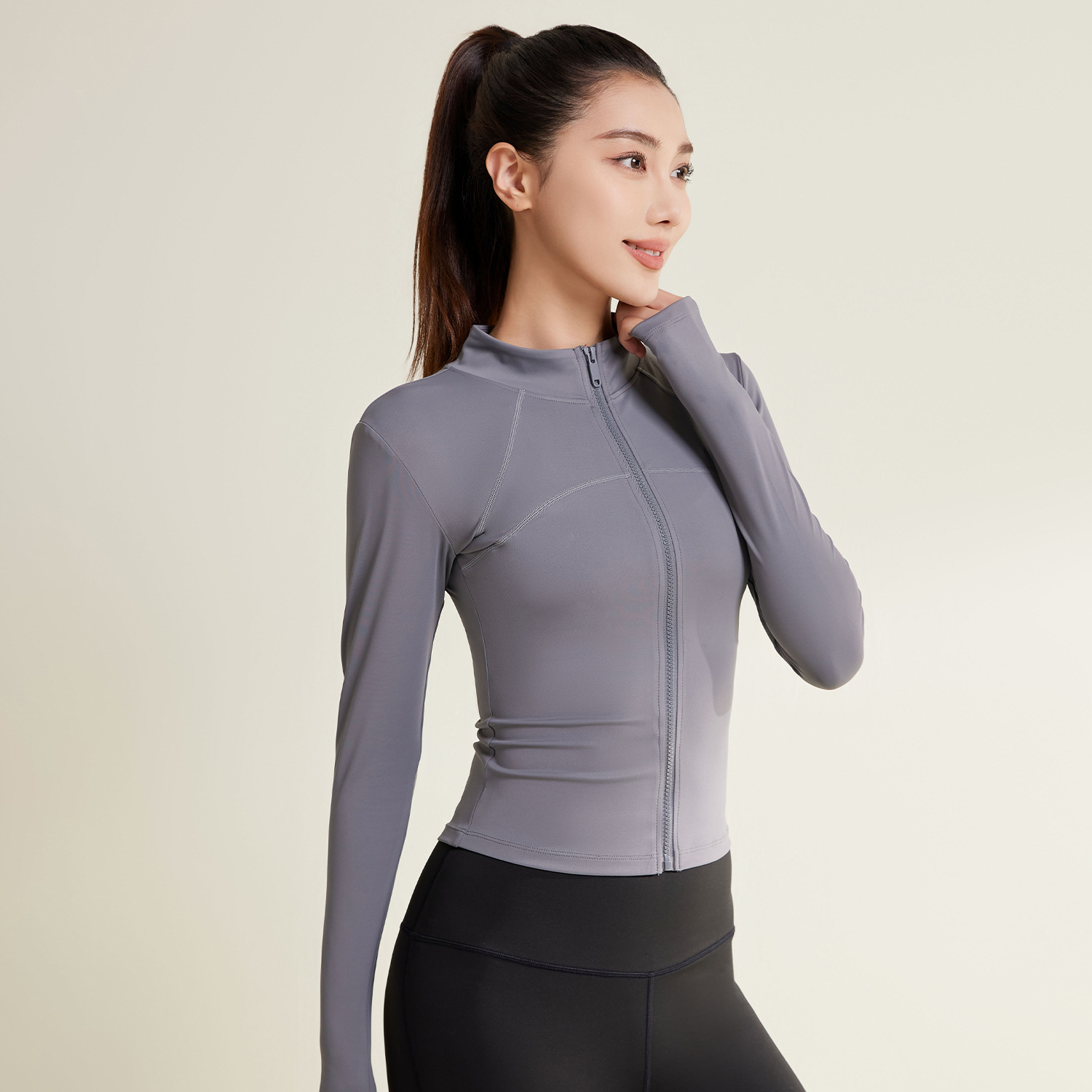 Peach Striped Yoga Jacket - side view