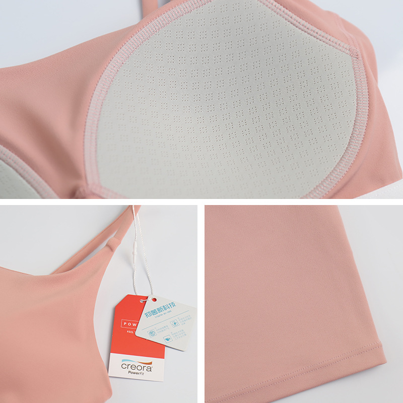LAHN suspension belt fitness vest with built-in chest pad, shock-absorbing and antibacterial fabric, U-shaped beauty back sports bra for women - texture close-up