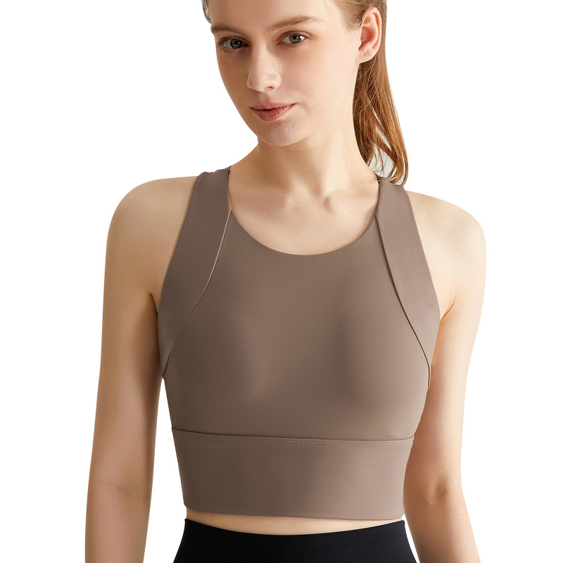 High-intensity yoga back vest one-piece cup anti-shock breathable beautiful back top with built-in bra support fitness sports underwear for women - in-use view