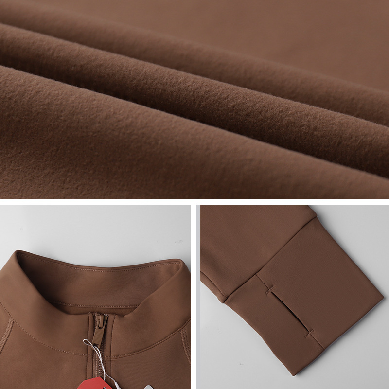 LAHN sport coat women's autumn harvest waist-fitting zipper shirt, long sleeves, warm, stand-up collar, yoga top - texture close-up