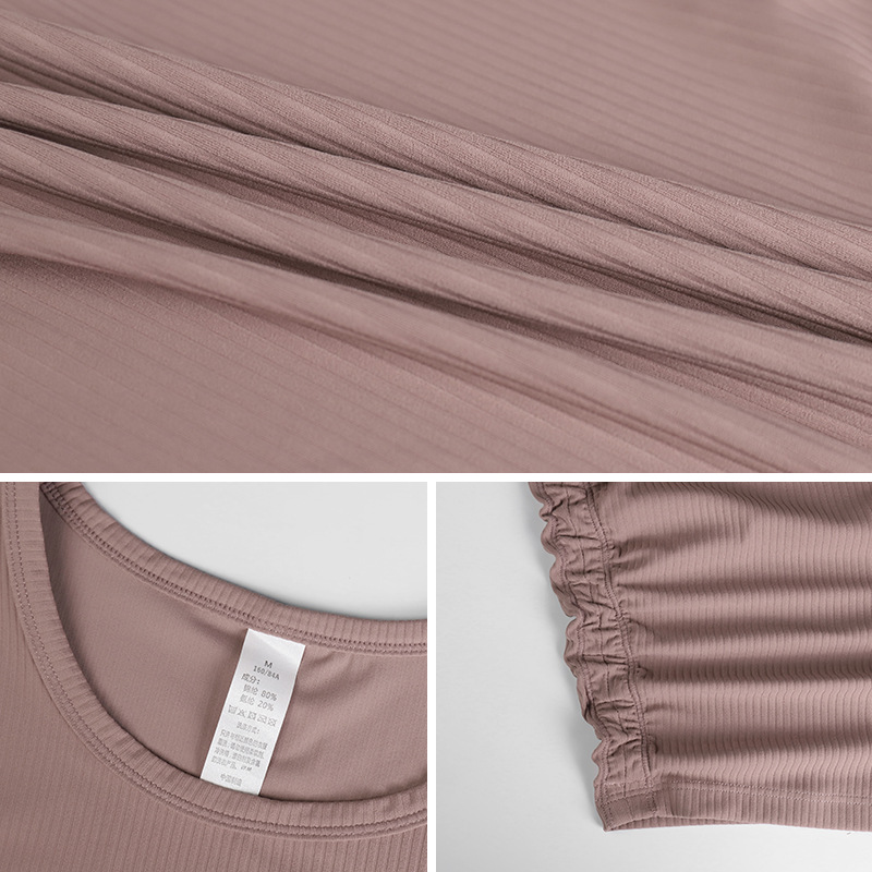 LAHN Summer Long-Sleeved Quick-Dry Shirt for Women - Breathable Lightweight Round Neck with Side Pleats for Shaping and Fit - Long Sleeve Fitness Shirt - texture close-up
