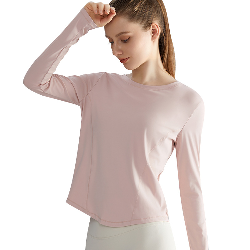 LAHN Autumn/Winter Yoga Wear Long-Sleeved Women's Loose-Fitting Form-Fitting Quick-Drying Fitness Sports Round-neck Top as Outerwear Turtleneck Yoga Shirt - in-use view