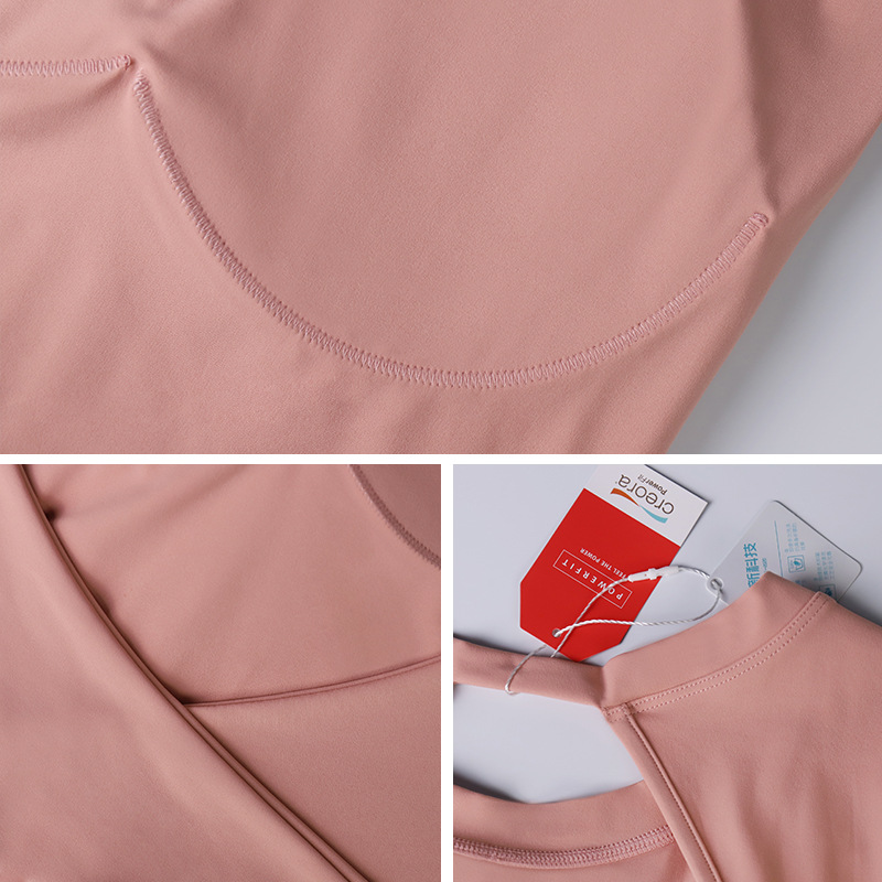 LAHN padded back yoga suit with chest pad - long style to cover the stomach and protect against shock. High-intensity, beautiful back yoga suit for women. - texture close-up