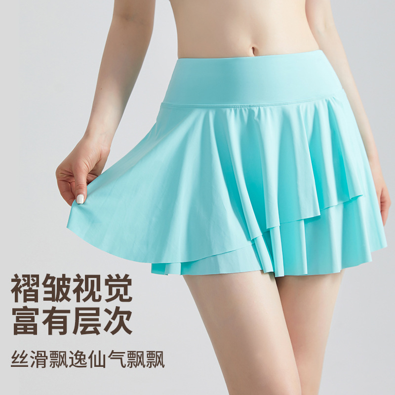 LAHN New Style Yoga Shorts with Pockets - Slimming and Breathable Running Fitness Tennis Skirt - Anti-Glare Sports Shorts for Women - side view