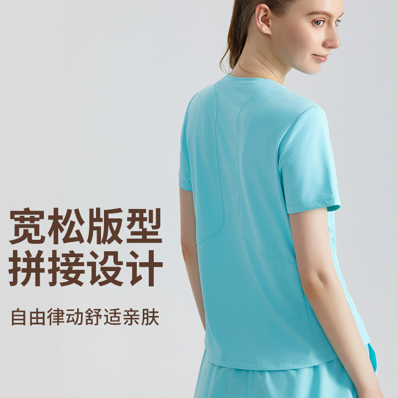 LAHN Fitness Loose-Weave Breathable Quick-Dry Round-neck Women's T-shirt for Outdoor Running, Pilates, Fitness and Yoga - side view
