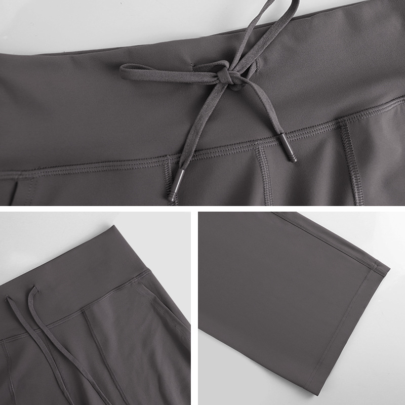 LAHN micro trumpet pants for petite women, mid-length pants with a relaxed and casual fit, high-waisted, straight silhouette, and wide-leg design, creating a sense of sophistication and enhancing the appearance of slimming and a wide figure. - texture close-up