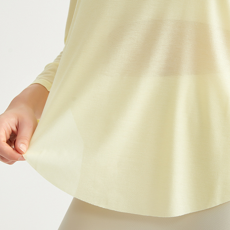 Weiman Bamboo Striped Yoga Top - Women's Long-Sleeved Round Neck Fitness Top - Loose Fit for Slimming - Quick-Drying Leisure Sports Top - detail view
