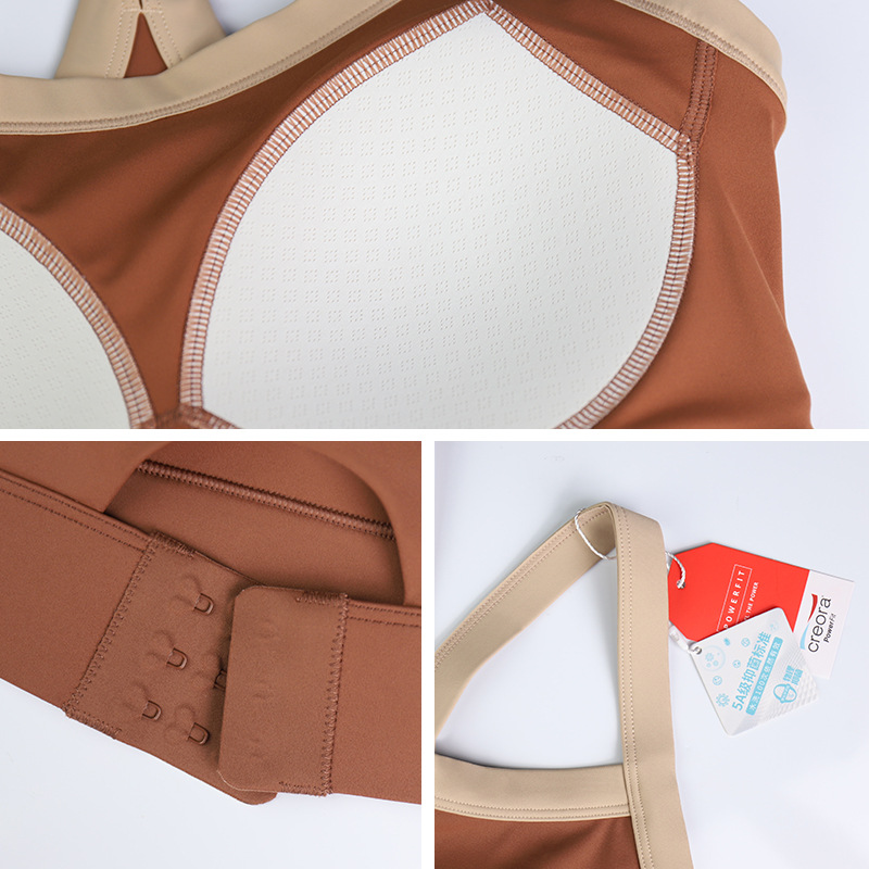 LAHN multi-color sports bra with integrated cups, high-strength shock absorption and anti-glare features, suitable for outerwear, cross-back yoga bra - detail view
