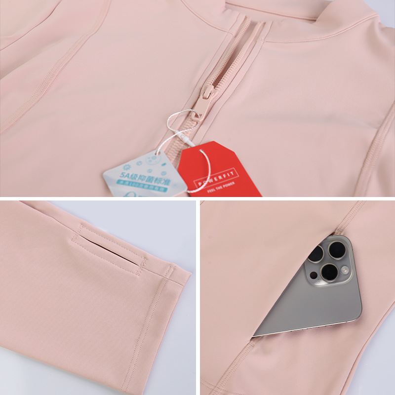 Vyman's new fitness sportswear coat - women's stand-up collar, zipper, slim fit, quick-drying, suitable for running, yoga wear, autumn top - texture close-up