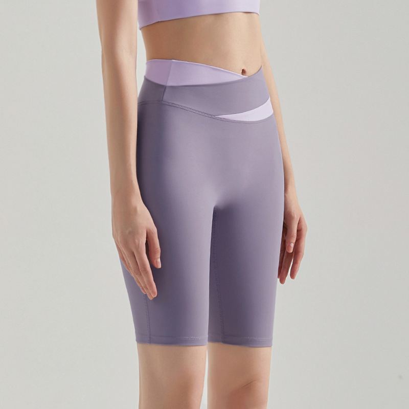 Vimann Yoga Pants Short Skirt Women's Color-Contrasting Outerwear Crossed High-Waist Tapered Tight Legging Without Discomfort Lines Fitness Yoga