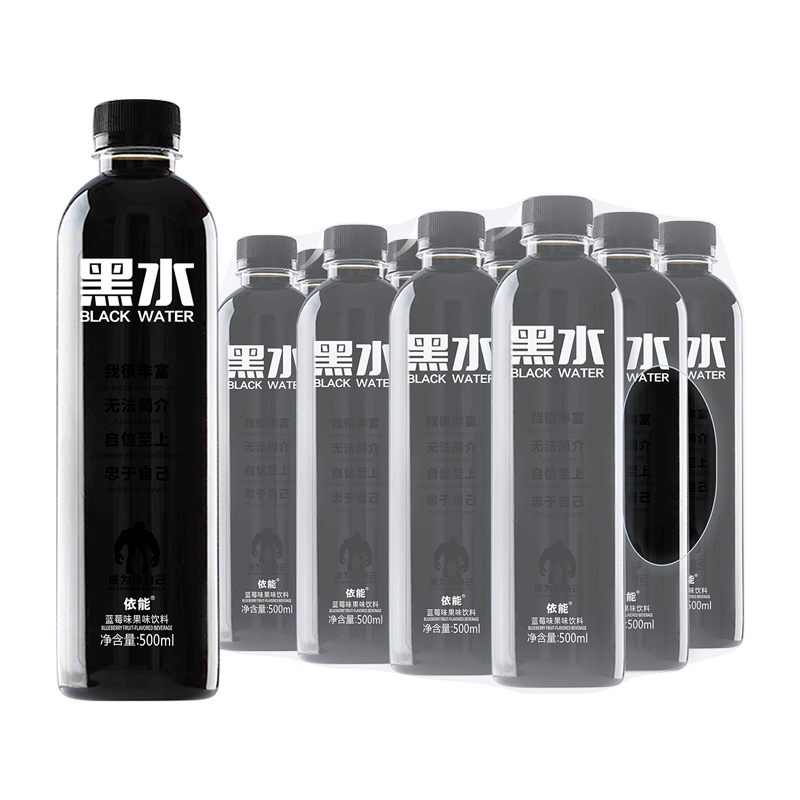 依能网红饮料黑水复合果味饮料蓝莓玫瑰果味500ml*12瓶箱装