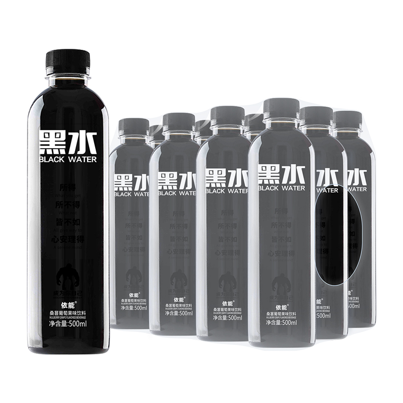 依能网红饮料黑水复合果味饮料蓝莓玫瑰果味500ml*12瓶箱装