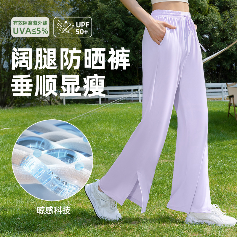 Polyamide sun-protective wide-leg pants