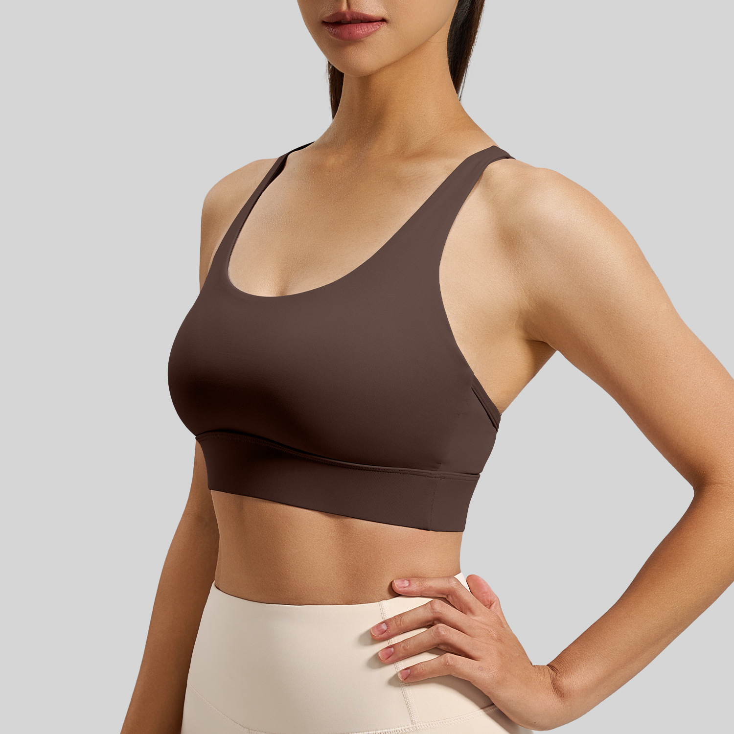 Peach net mesh cross bra - detail view
